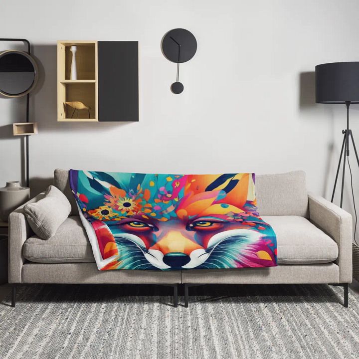 Pretty Floral Fox Face Throw Blanket product image (1)