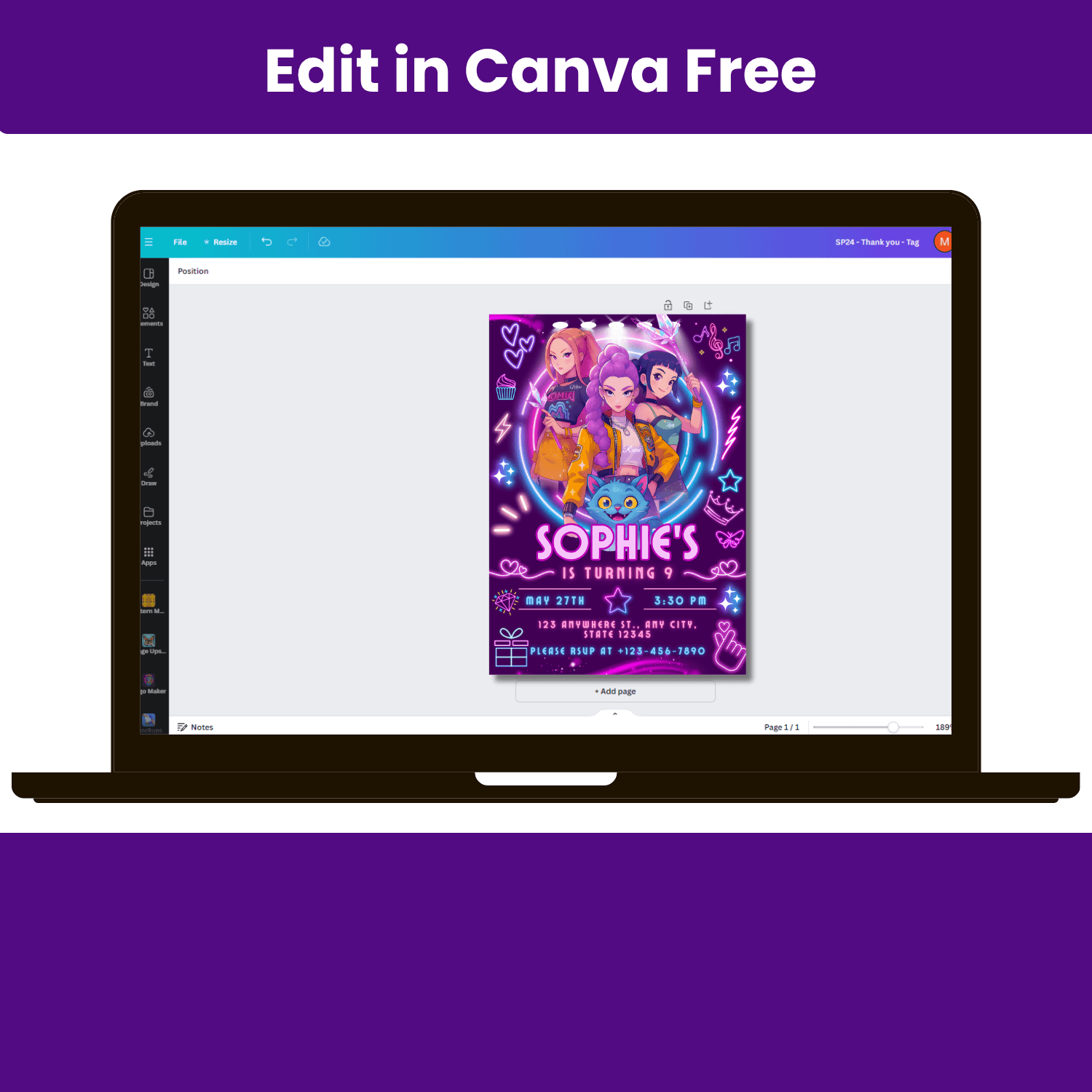 K-Pop Demon Hunters Birthday Invitation – Editable Canva Template product image (4)