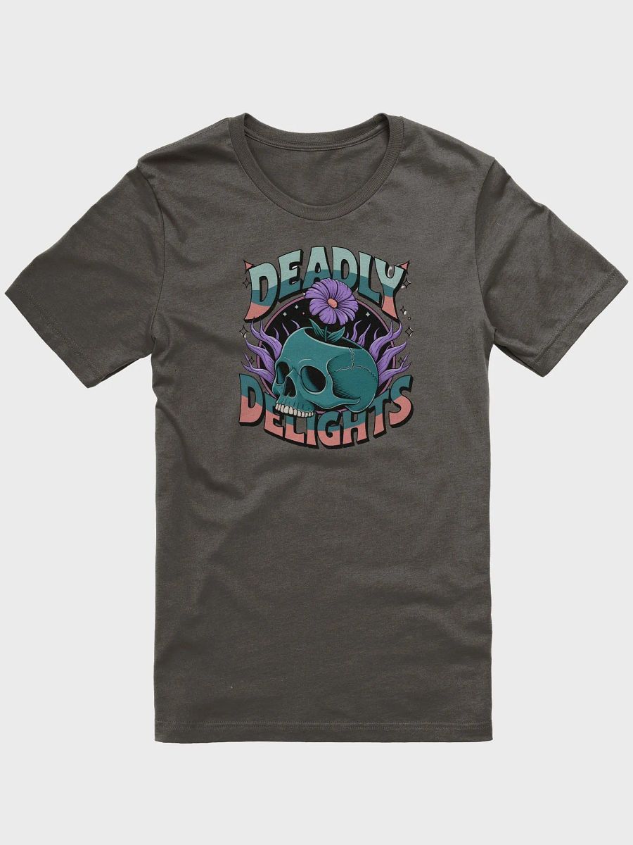 “DEADLY DELIGHTS” t-shirt, Skull design t-shirt, Halloween themed shirt, Unique Halloween outfit, Daring fashion statement, Floral skull shirt, Halloween party attire, gift idea product image (1)