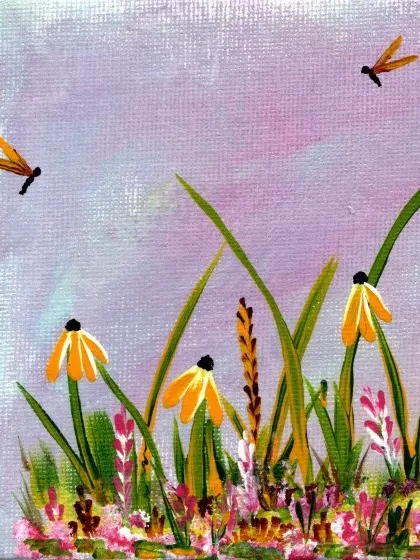 Yellow Daisies and Purple Skies with Dragonflies product image (1)