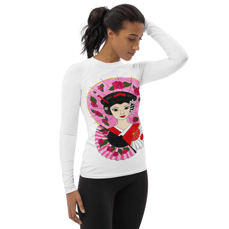 Japanese Geisha (art by Dina R.) acrylic painting picture - Women's Rash Guard product image (4)