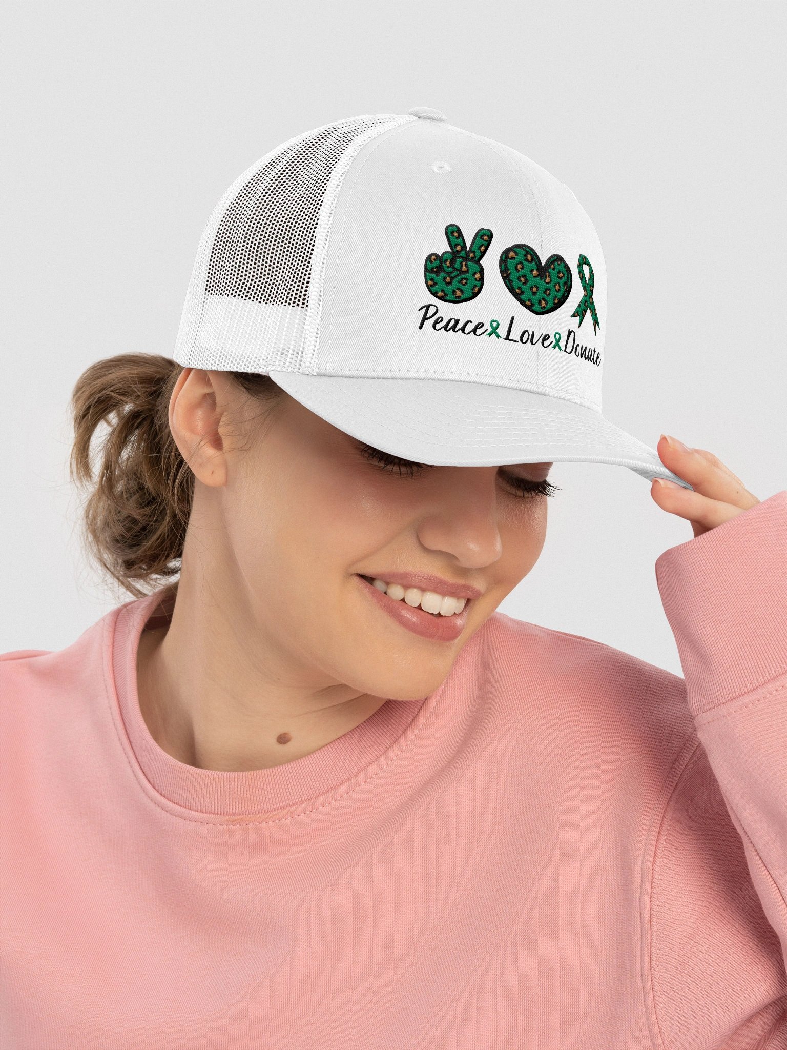 Leopard Peace Love Donate Trucker Hat product image (5)