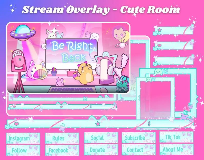 Cute Room Stream Overlay Colorful Pack, Stream Overlay Colorful, Animated Stream Overlay, Twitch Overlay Animated, Stream Overlay pack product image (1)