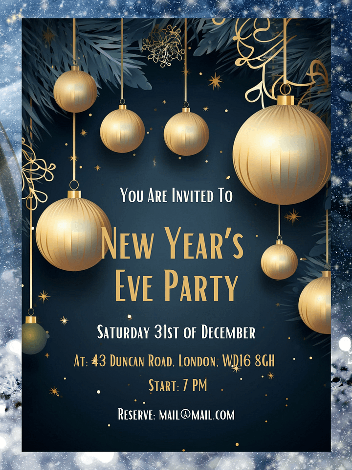 New Year's Eve Blue and Gold Party Invitation | Editable in Canva | New Years Party Printable Template | Holiday Invitation | Canva Edit product image (2)