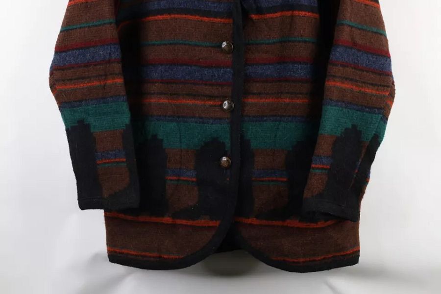 Vintage 90s Woolrich Womens Medium Rainbow Southwestern Wool Blanket Jacket USA product image (3)