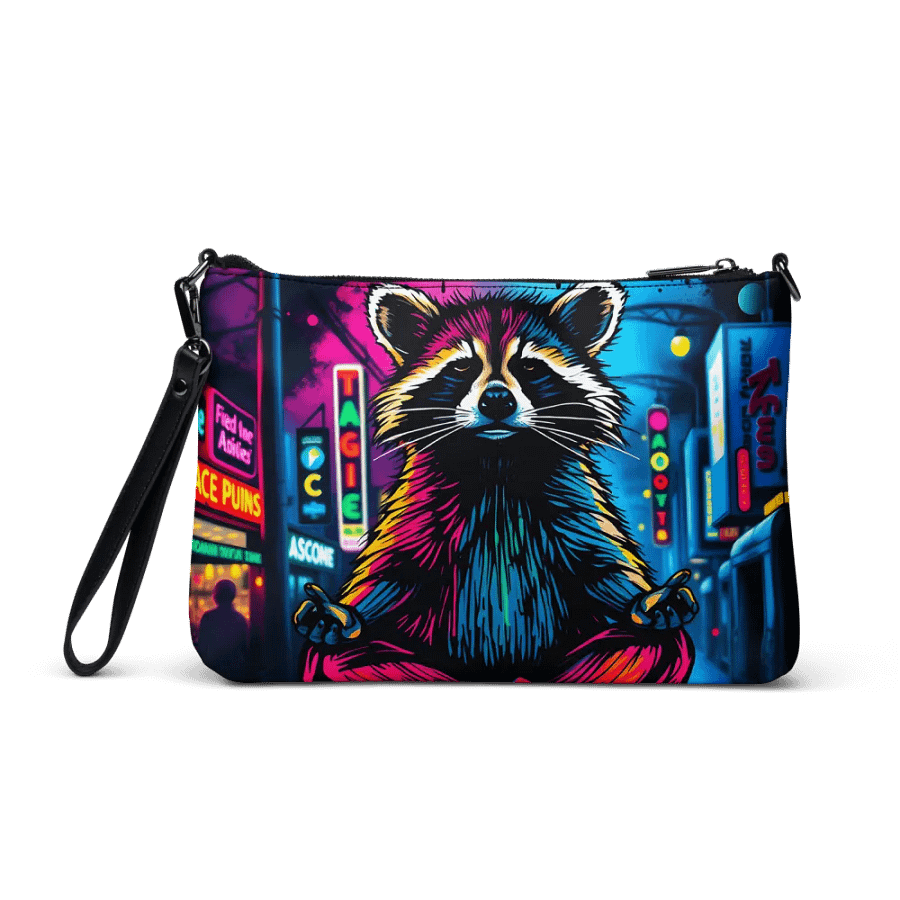 faux leather Neon City Raccoon All-Over Print Crossbody Bag product image (3)