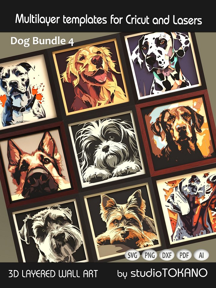 Dog bundle 3D layered files product image (1)