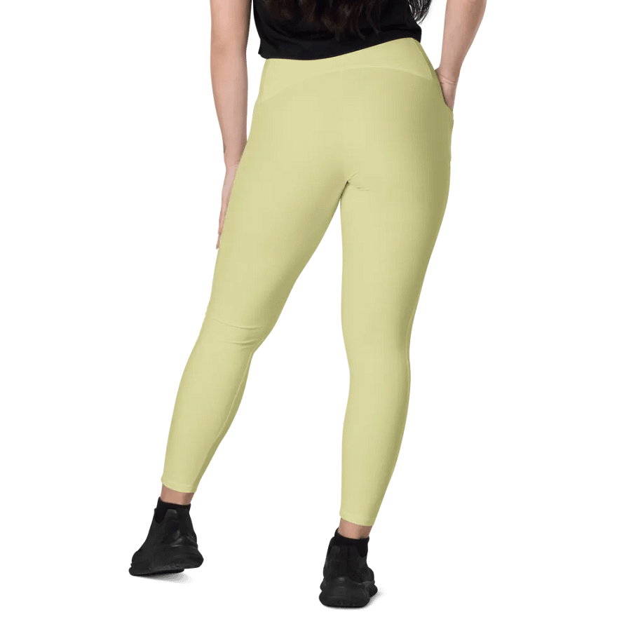 Plain Light Yellow True Summer Women's High Waisted Premium Crossover Leggings with Pockets by Treasure Pie product image (11)
