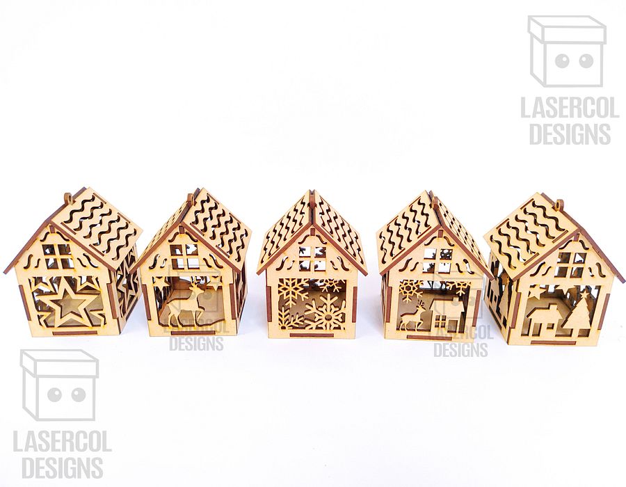 Christmas House Ornaments Set 2 (2 Sizes, 5 Styles) - Laser Cut Files product image (10)