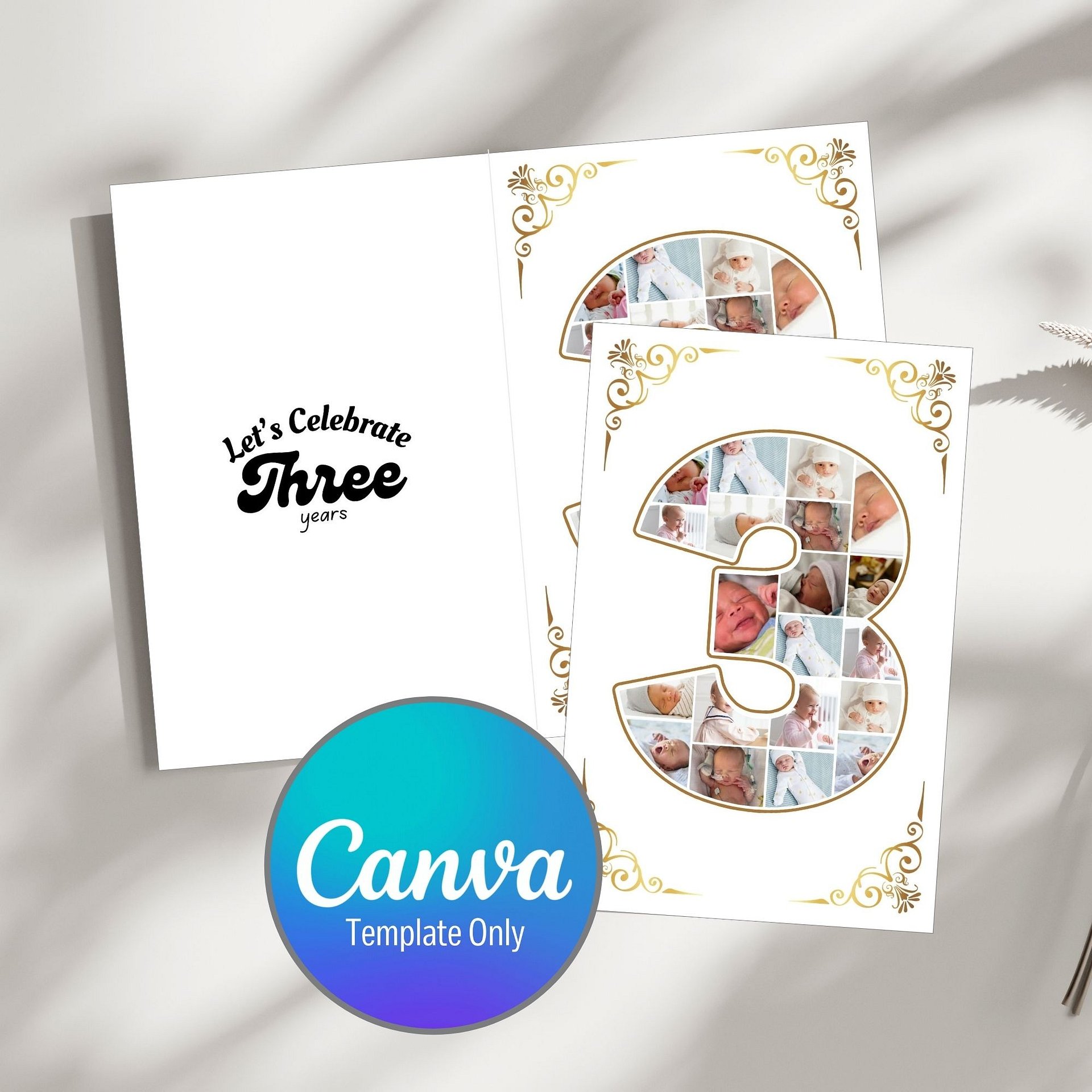 Three Year Celebration Card Photo Collage Canva Template product image (1)