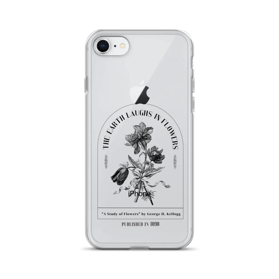 Clear iPhone Case – 'The Earth Laughs in Flowers' Book Quote Design for Reading Lovers product image (1)