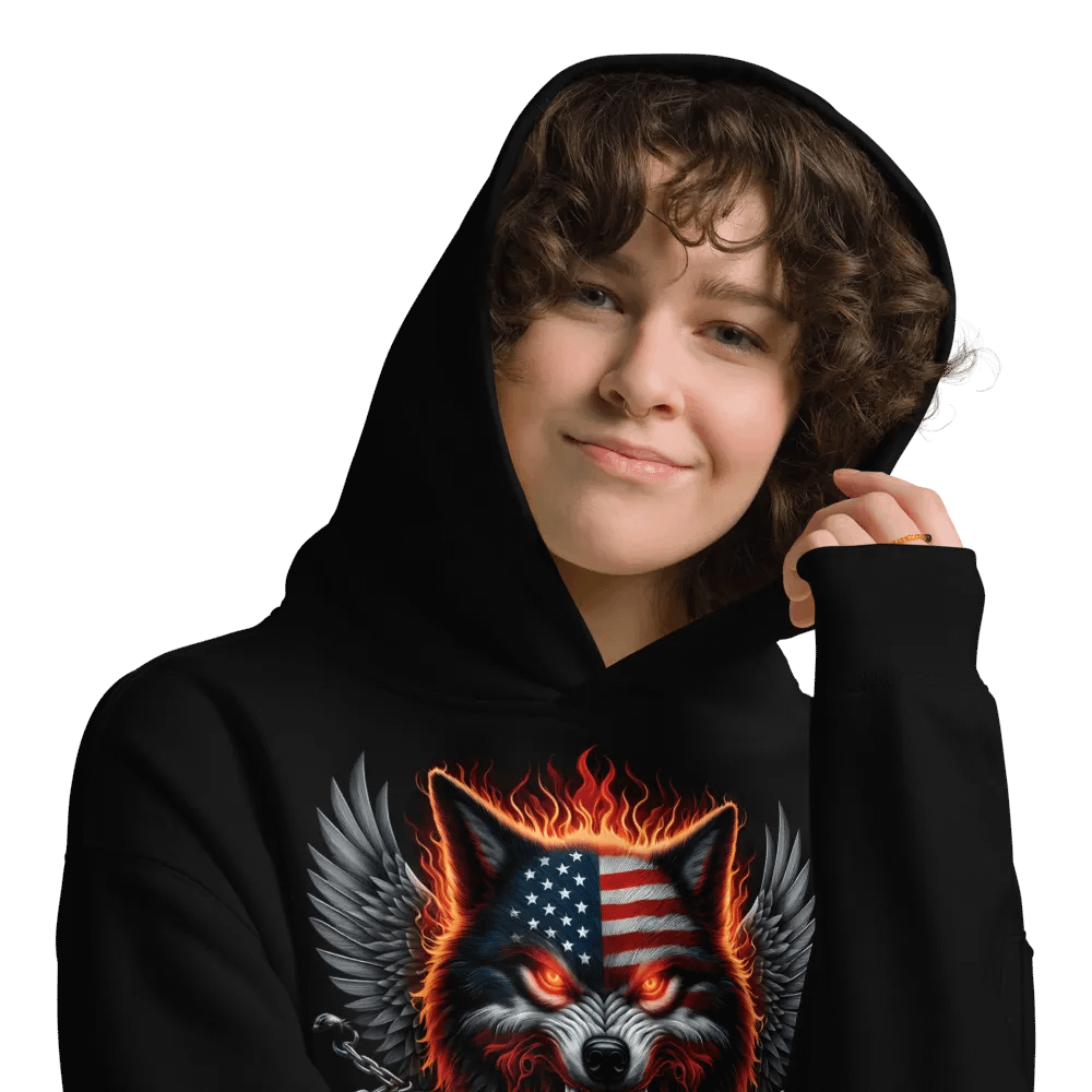 Patriotic Wolf Biker Oversized Hoodie #41 product image (9)