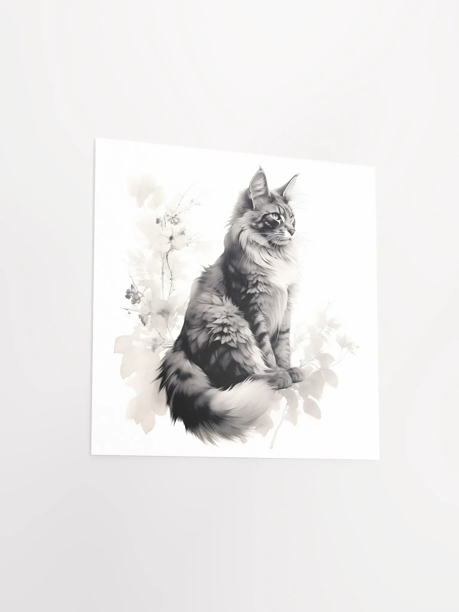 Maine Coon Floral Ink Poster product image (3)