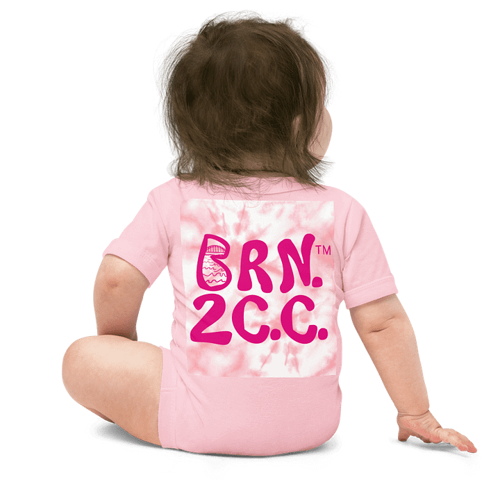 BOURNE to Cape Cod™ | Baby One-Piece with Snaps | BRN.2C.C.™ Logo Back | Ultra-Soft Cotton Bodysuit for Coastal Cuties | Vibrant Pink Logos on a Pink Tie-Dye Graphic product image (4)