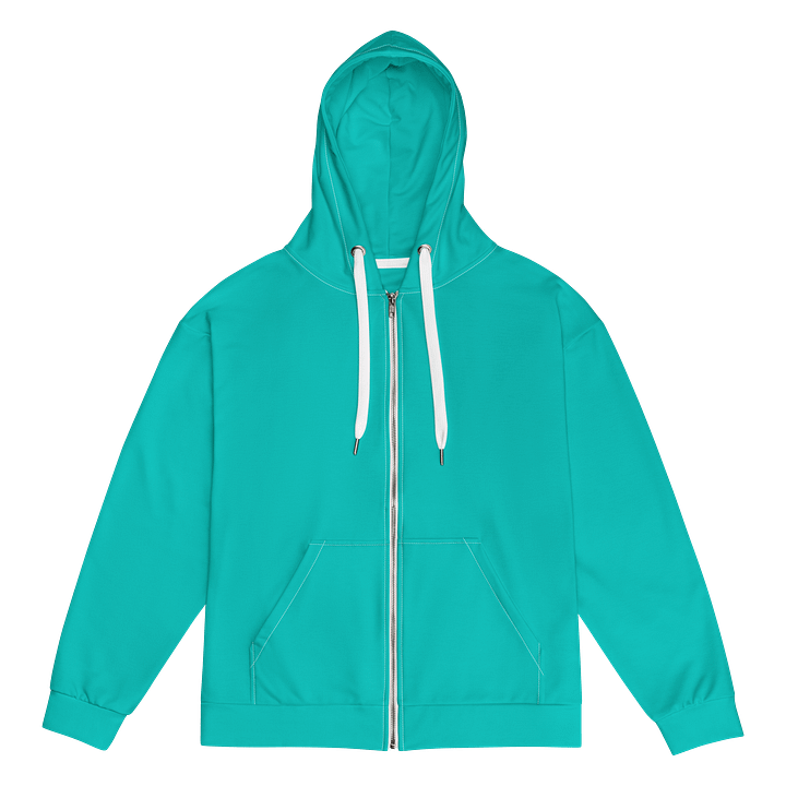 Aquamarine Blue Solid Color Eco Friendly Unisex Zip Hoodie product image (1)