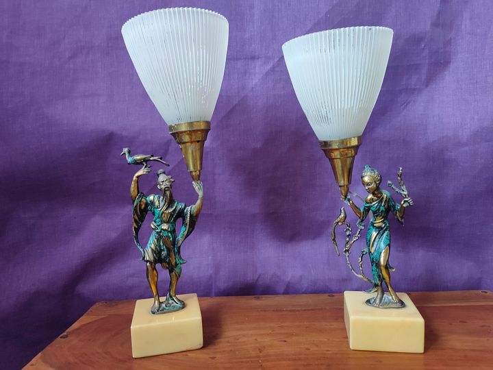Magnífica pareja de lámparas de mesa del siglo XIX, japonesas, decoración, regalo vintage product image (1)