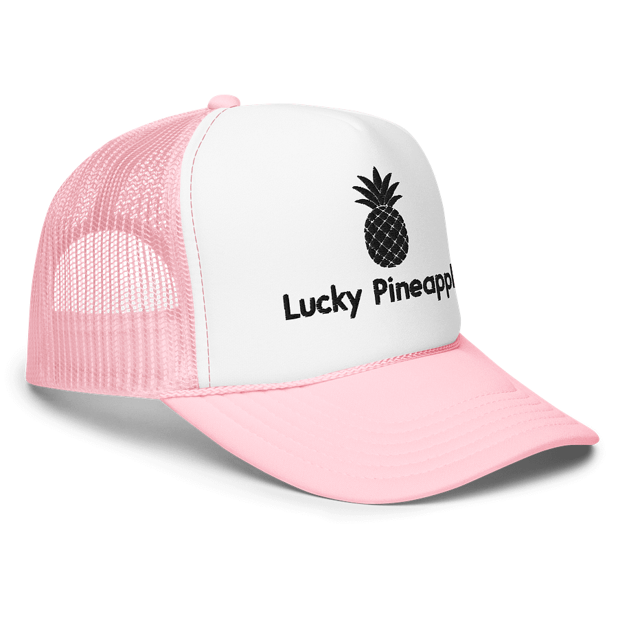 Lucky Pineapple Films Logo Embroidered Pink and White Trucker Hat product image (3)