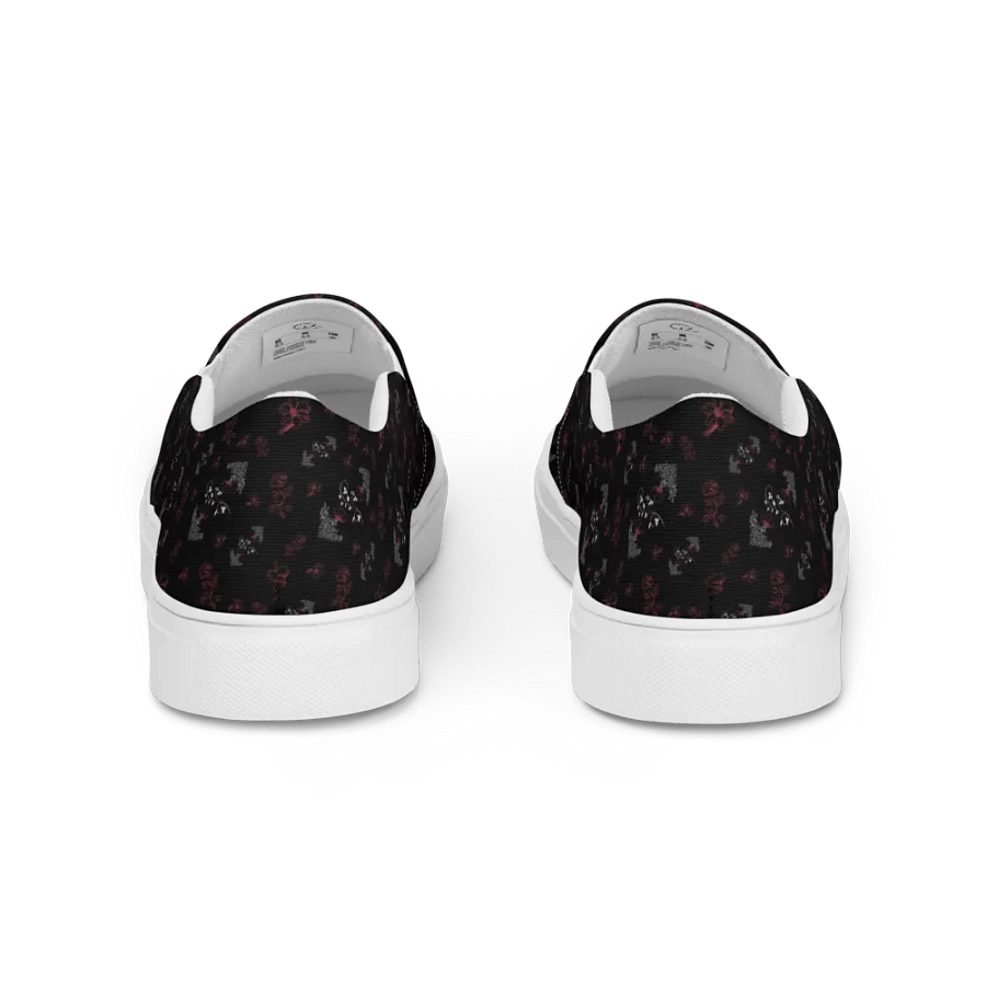 Magenta and White Flowers on Black Women's Slip-On Canvas Shoes product image (5)