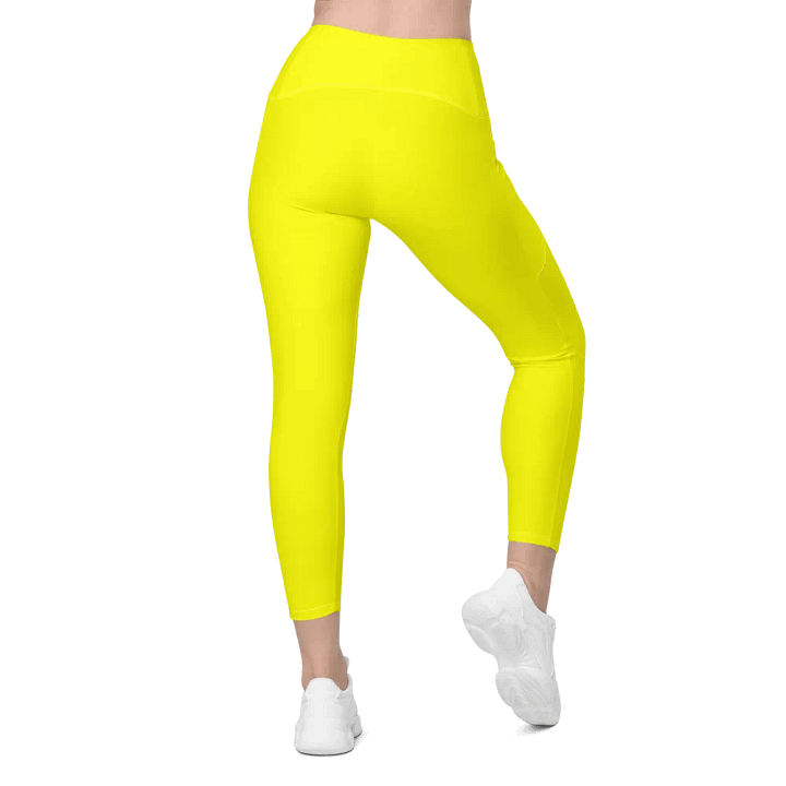 Plain Color Yellow Crossover Leggings with Pockets product image (2)