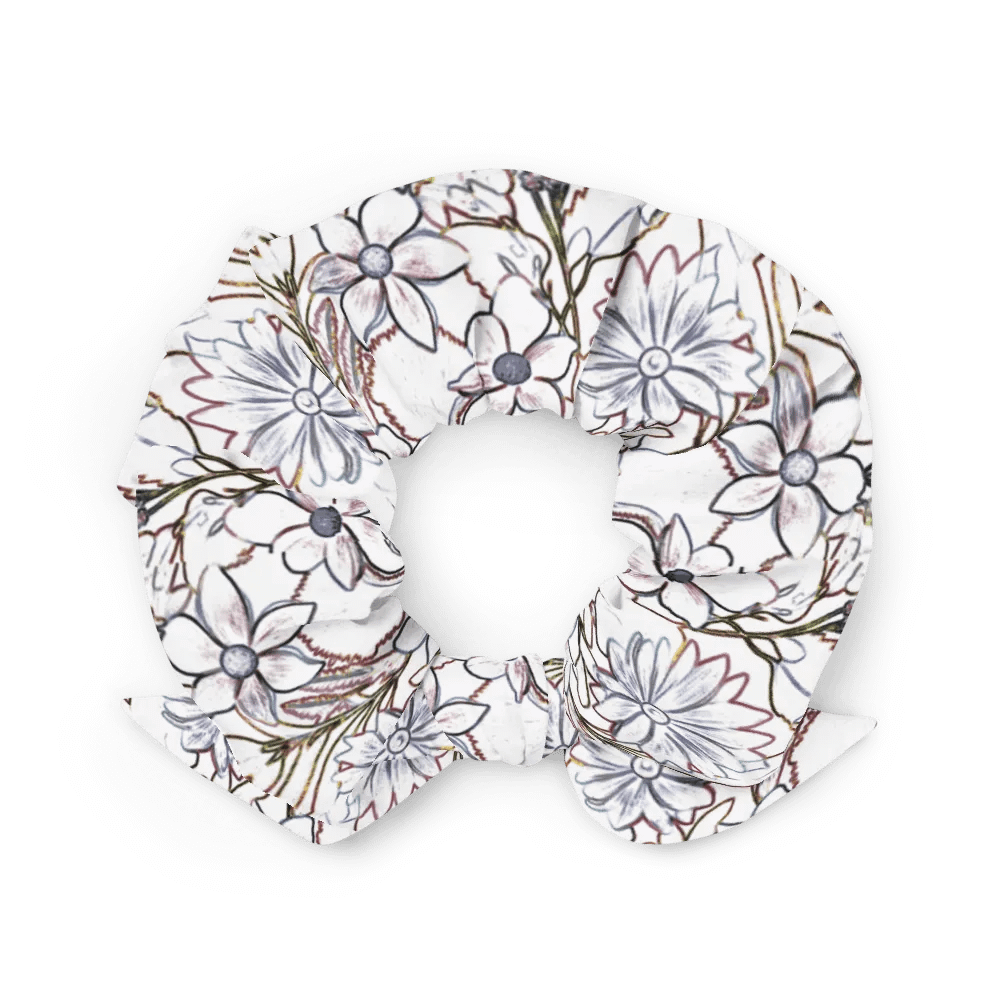 Line art Brown and White Floral/All-Over Print Scrunchie by Sublicolor product image (2)