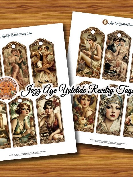 Jazz Age Yuletide Revelry 12 Tags Digital Download product image (1)
