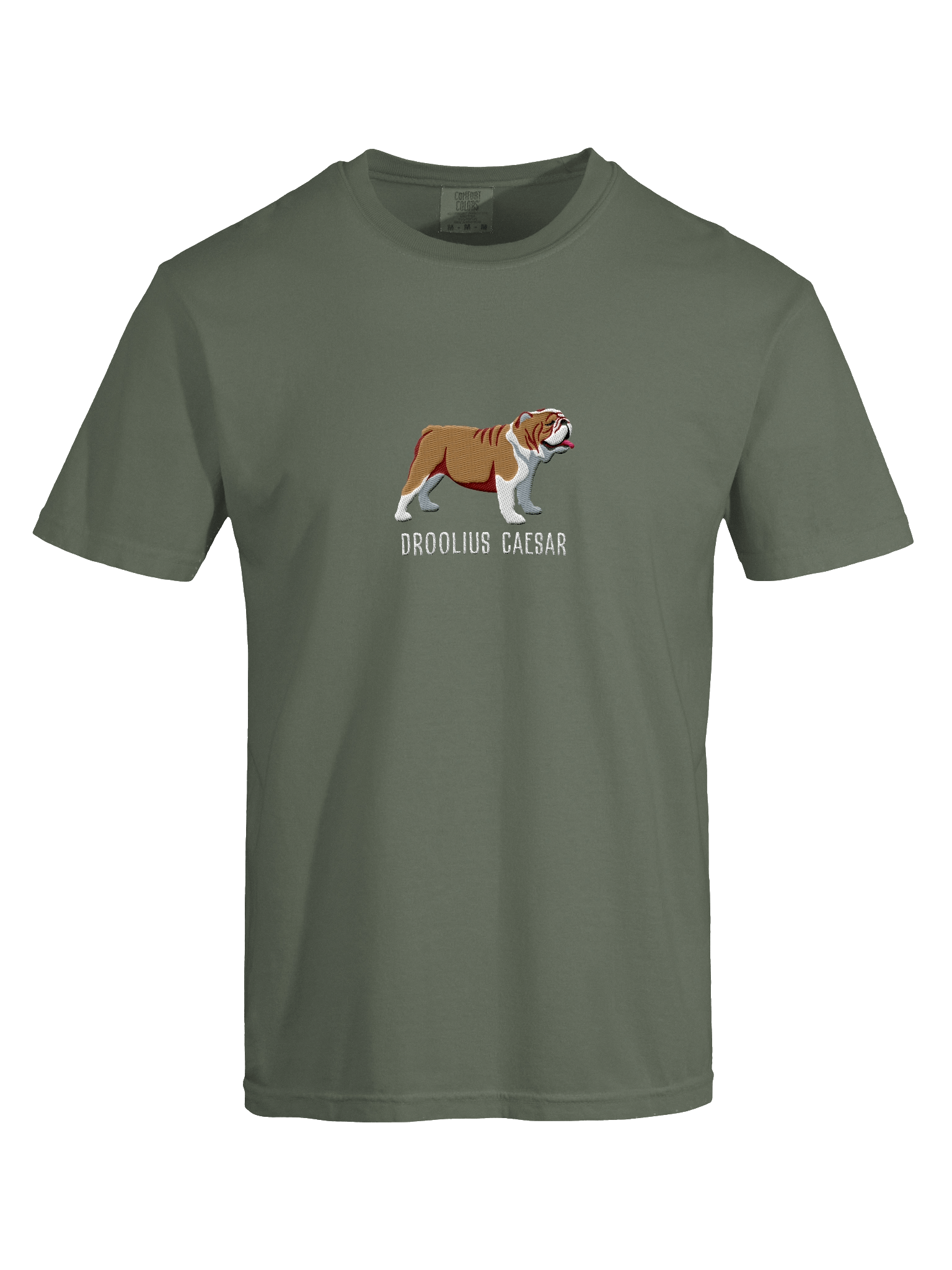 Droolius Caesar T-Shirt(Embroidered) of an English Bulldog(Tan & White) product image (27)
