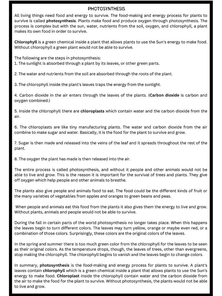 reading passages on photosynthesis worksheets with questions product image (2)