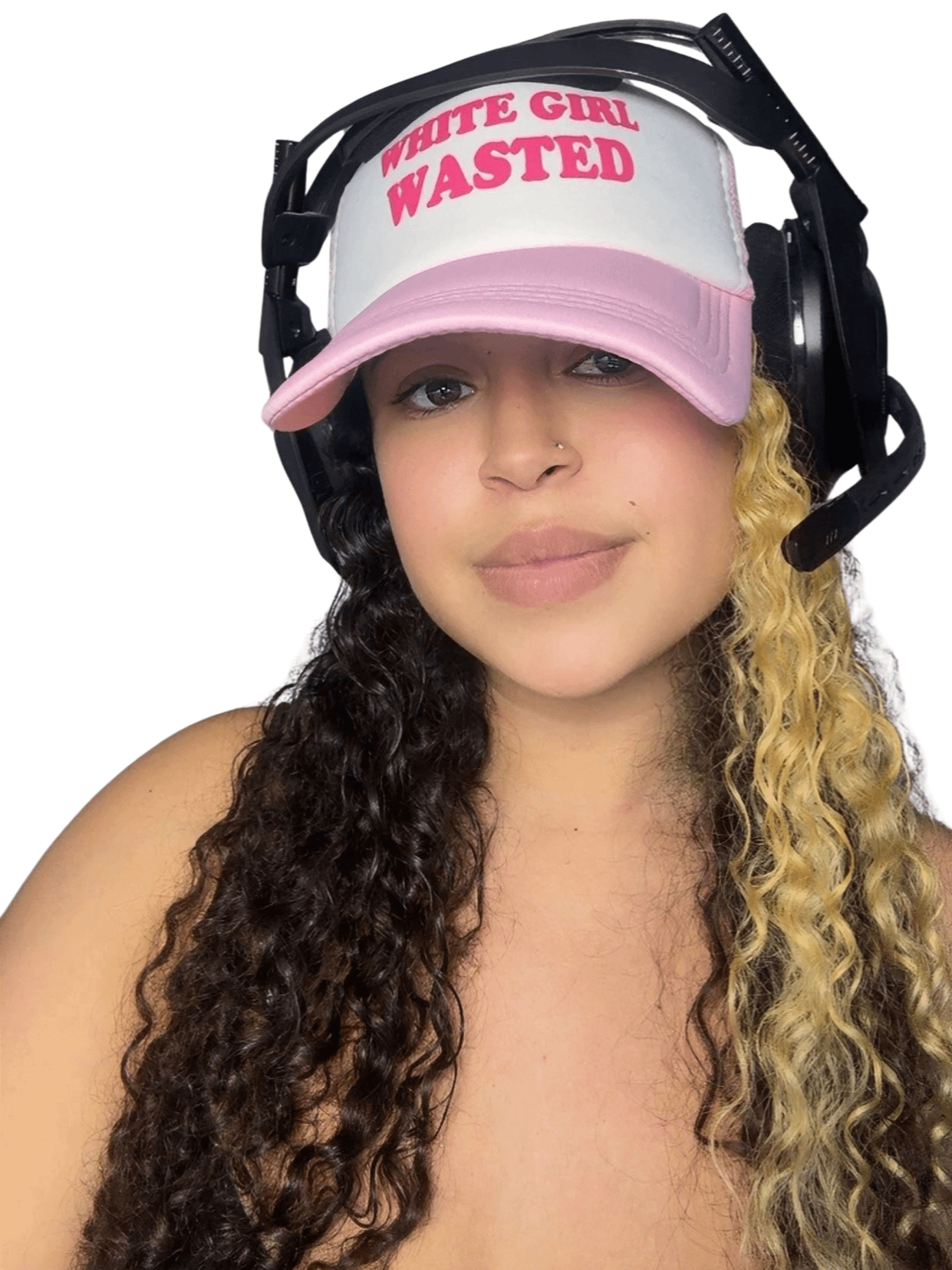 "White Girl Wasted" Trucker Hat – Pink & White Snapback product image (2)