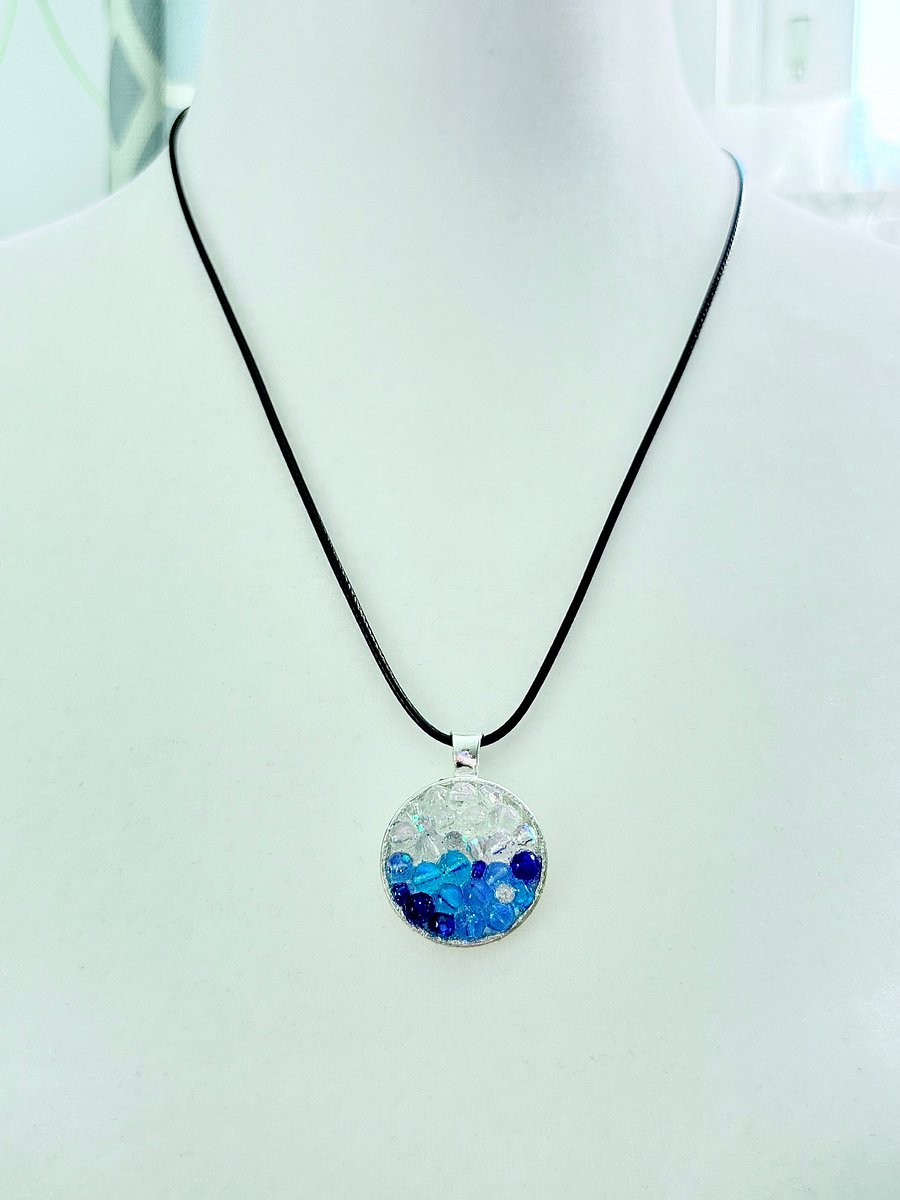 Horizon Sea Glass [Round Bead] Pendant Necklace | Handmade Bead & Sea Glass Art | Coastal Charm Jewelry by Monique Faella Designs™ | MFD-00018 product image (3)