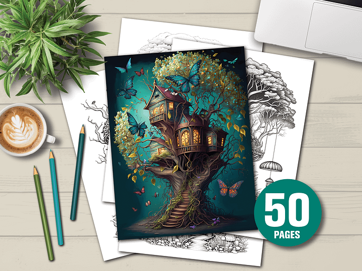 50 Tree houses Coloring Pages With Commercial Rights product image (1)