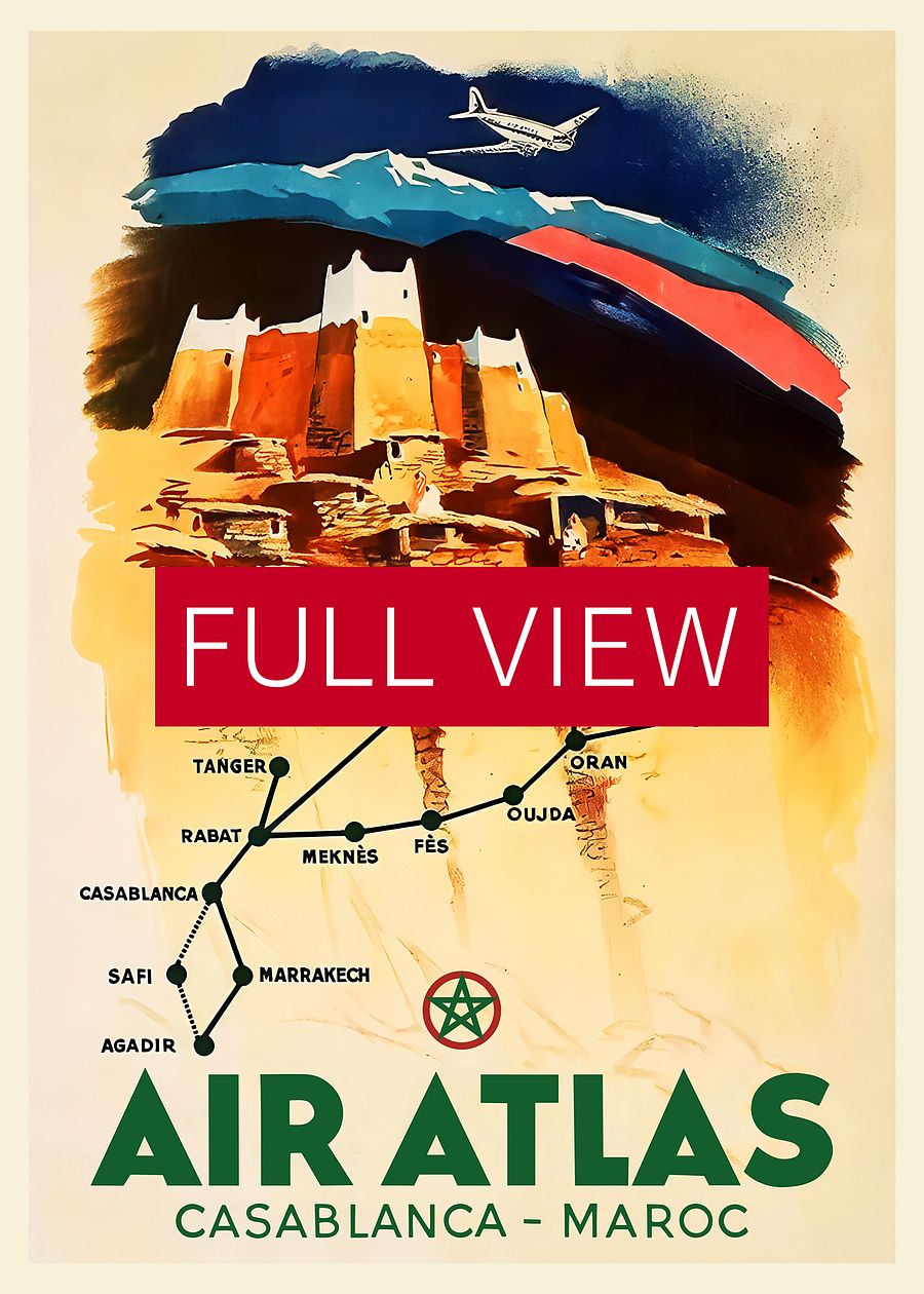 Morocco, Air Atlas, 1950s — retro travel poster, vintage travel print product image (3)