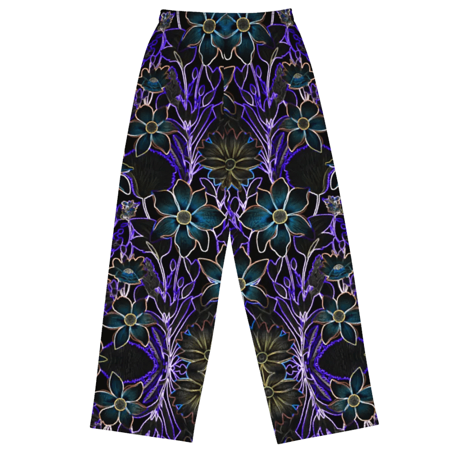 Trippy Floral Purple and Teal/All-Over Print Unisex Wide-Leg Pants by Sublicolor product image (3)
