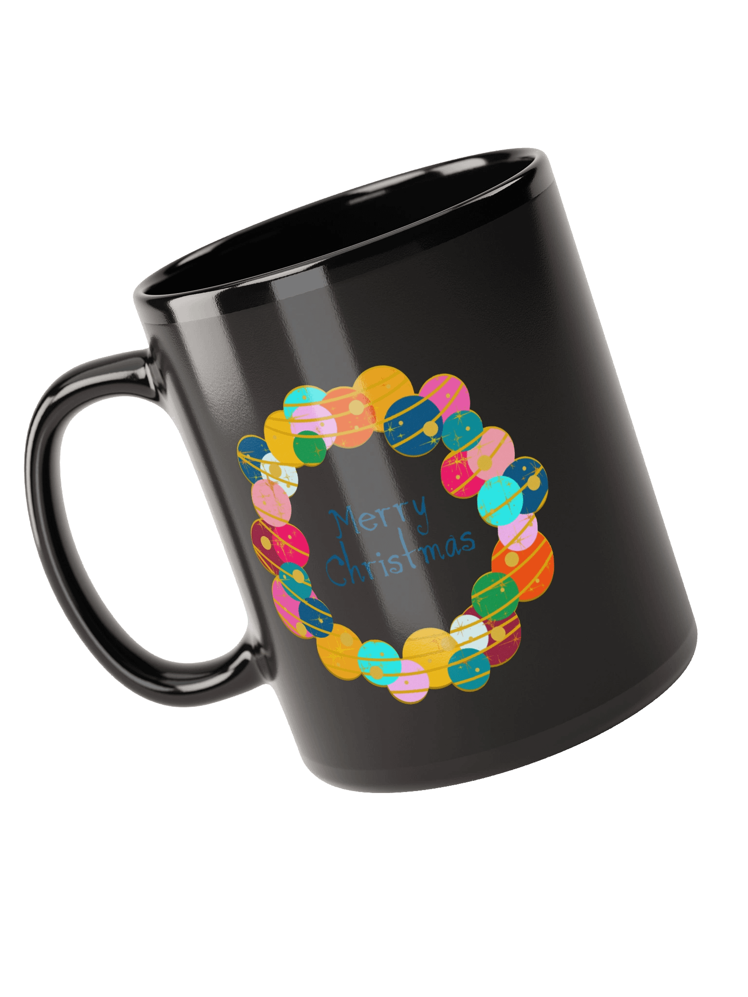 Retro Merry Christmas Wreath – Black Mug product image (2)