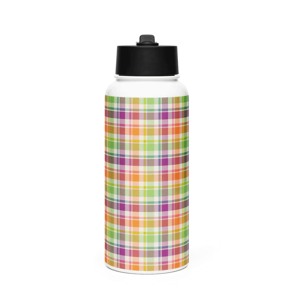Purple, Orange, and Lime Plaid Water Bottle product image (4)