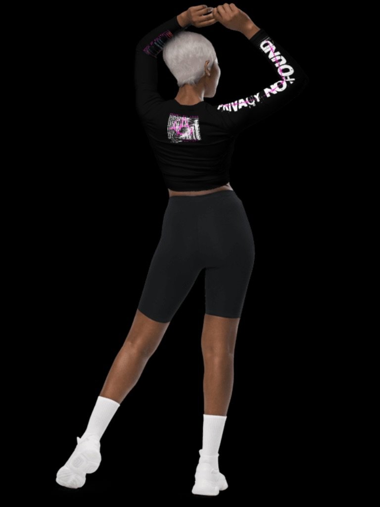 CYBERPUNK GLITCH PUNK LONG SLEEVE CROP TOP - PRIVACY NOT FOUND, ANARCHIST DYSTOPIAN STREETWEAR product image (4)