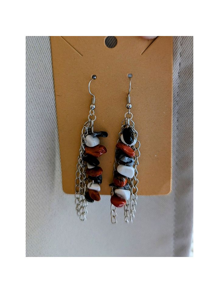 Handmade Crystal Earrings With Silver 3 Strand Chains! ( RED JASPER ) product image (2)