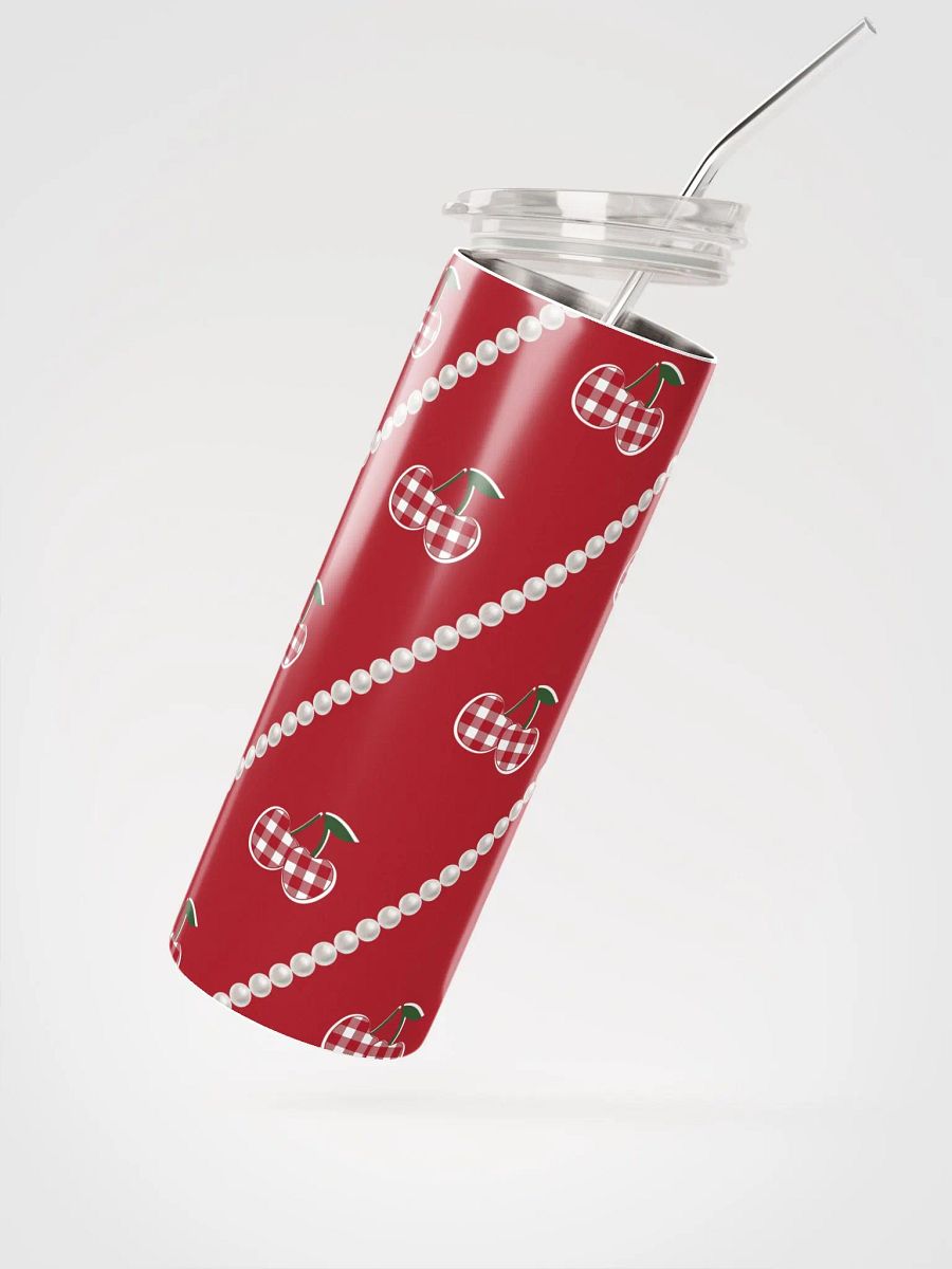 Red Gingham Cherry Stainless Steel Tumbler With Pearl Accents product image (4)
