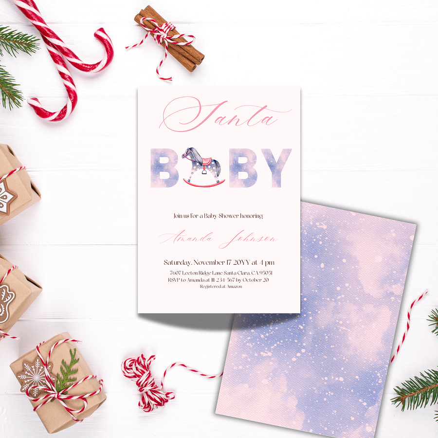 Santa Baby Shower Invitation for Christmas Toy Themed Party, Digital Download Winter Girl Baby Shower Invite, Canva Template product image (4)