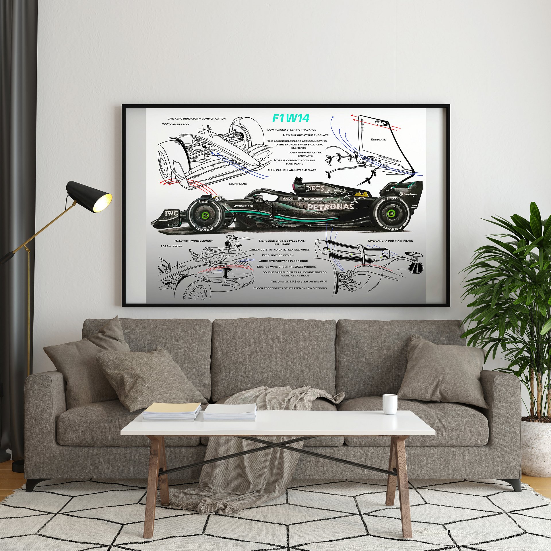 DIGITAL Mercedes W14 technical, Lewis Hamilton and George Russell, F1, Formula-1, F1 Posters, F1 Art, Formula 1 Wall Art, Gifts for Him, Motorsport product image (3)