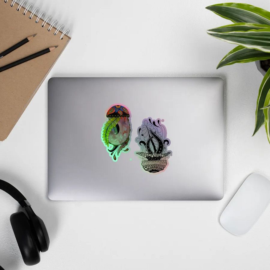 Intricate Botanical Jellyfish Holographic Sticker Set product image (8)