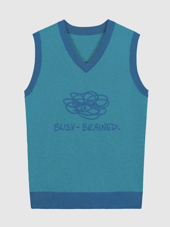 BUSY-BRAINED (lg. design, teal and blue) knitwear vest product image (1)