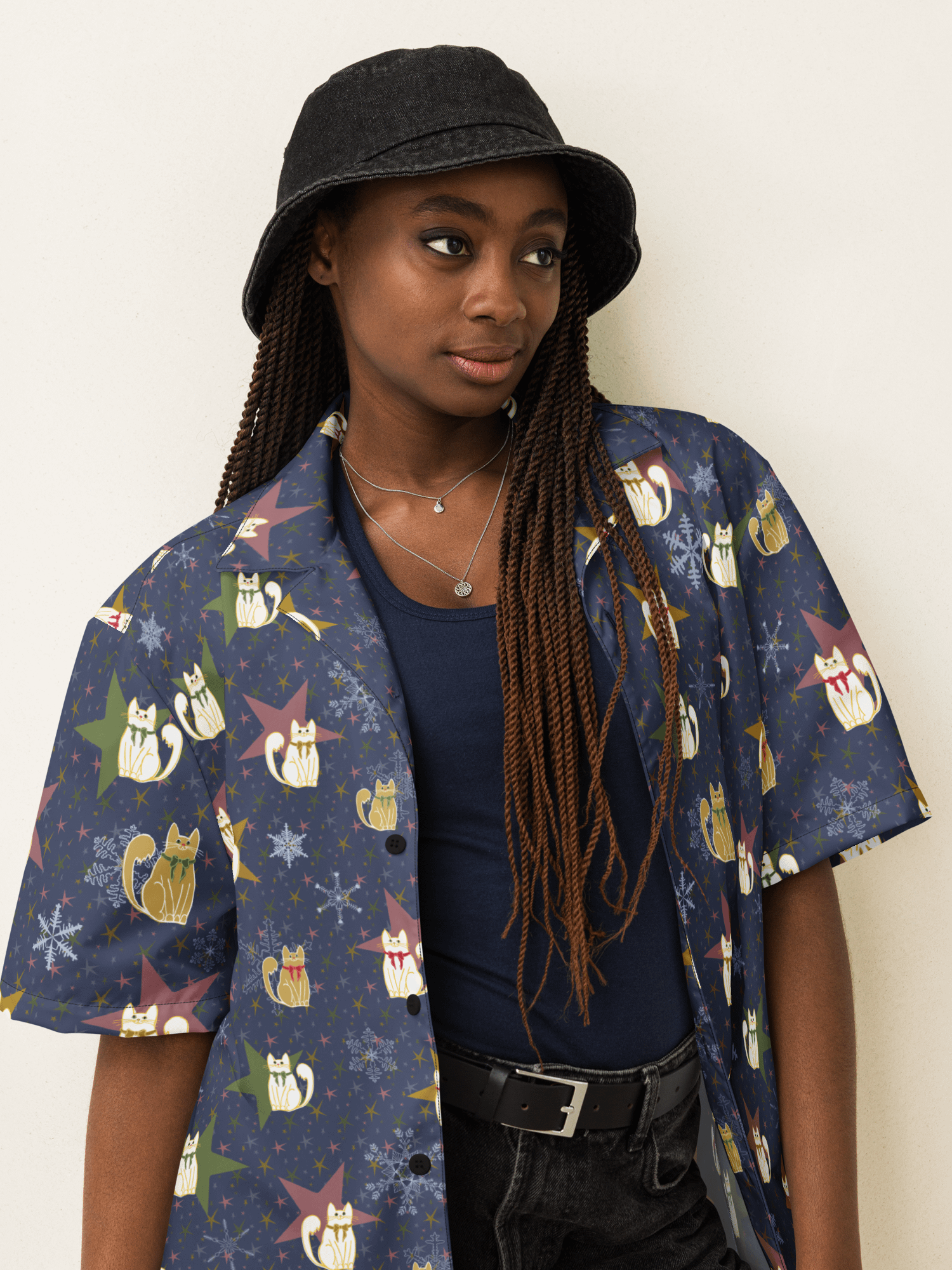Star Kitties Oversized Button-Down Shirt product image (6)