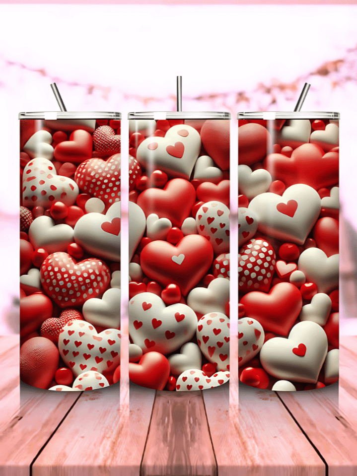 Hearts Valentine 20 oz Tumbler Wrap – sublimation PNG design template, instant digital download for custom tumblers product image (1)