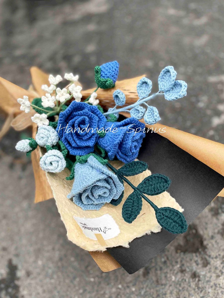 Haze Blue Indigo Rose Crochet Knit Bouquet product image (4)