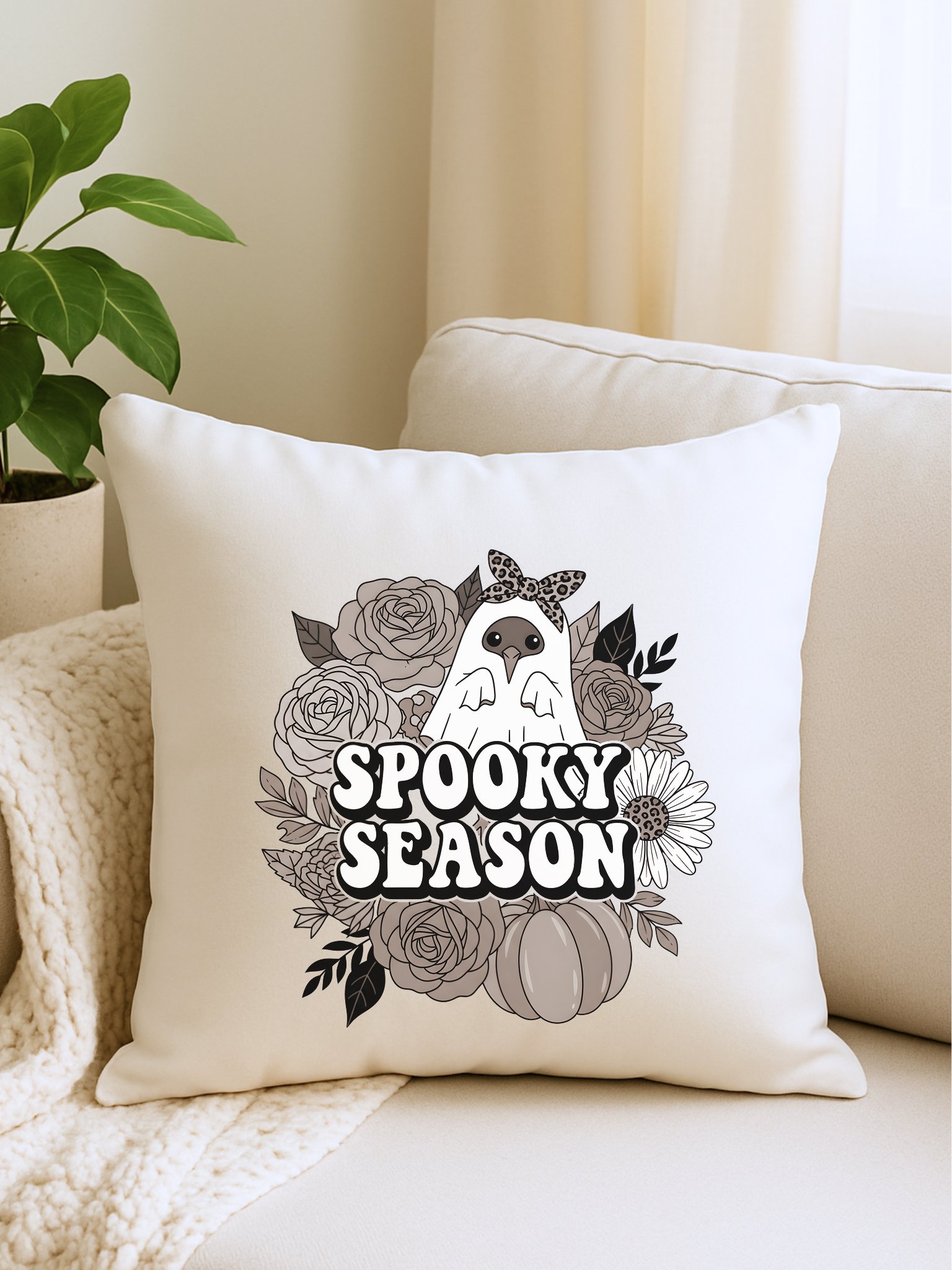 Spooky Season – Ghost Kiwi with Florals (Monochrome) Digital Print product image (5)