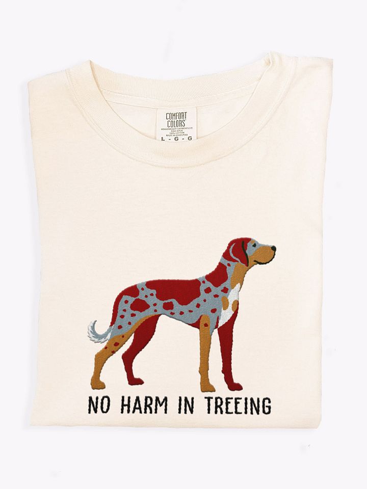 No Harm Treeing T-Shirt(Embroidered) of a Catahoula Leopard Dog(Red Merle) product image (1)