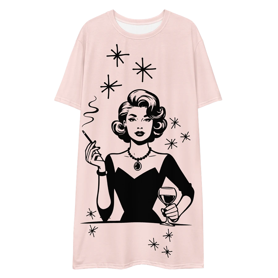 Retro Woman Drinking Wine T-Shirt Dress, Misty Rose product image (10)