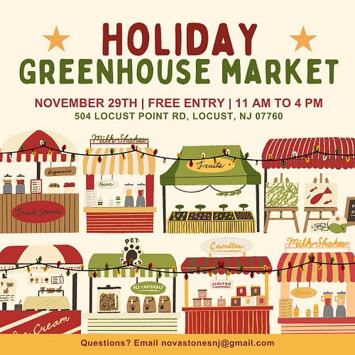 Where can you find izzy lee originals in person in November?
Second up is the Holiday Greenhouse Market hosted by @novastones...