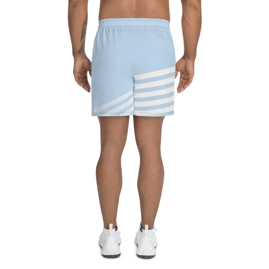 Lion head design with backfill abstract blue with white stripes-All-Over Print Athletic Shorts product image (4)