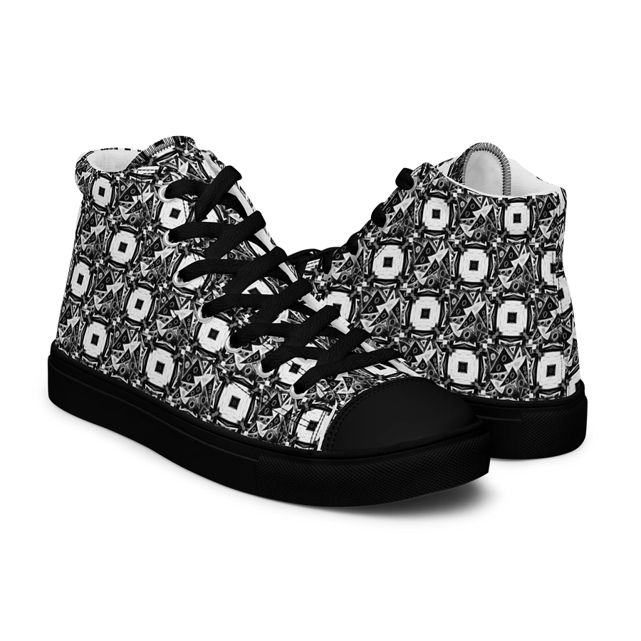 Abstract Monochrome Pattern Shapes and Squares Men's Canvas Shoes High Tops product image (46)